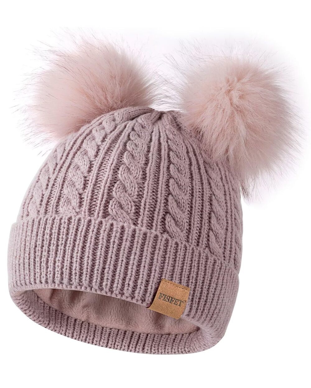 1600 Beanies with Double Pom Pom, Winter Hats Cold Weather Warm Cable Knit